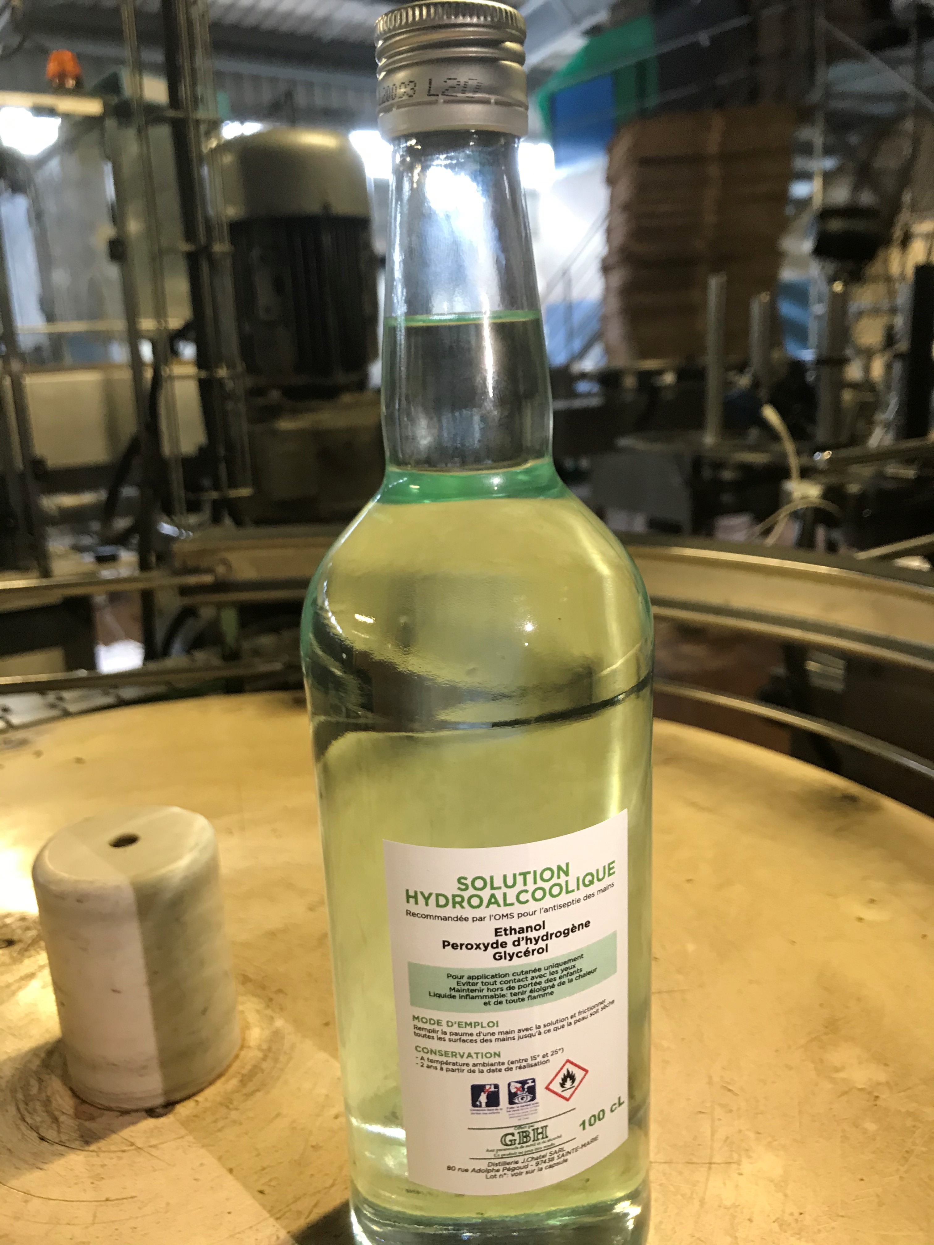 Bottle of hydroalcoholic solution from the distillery 