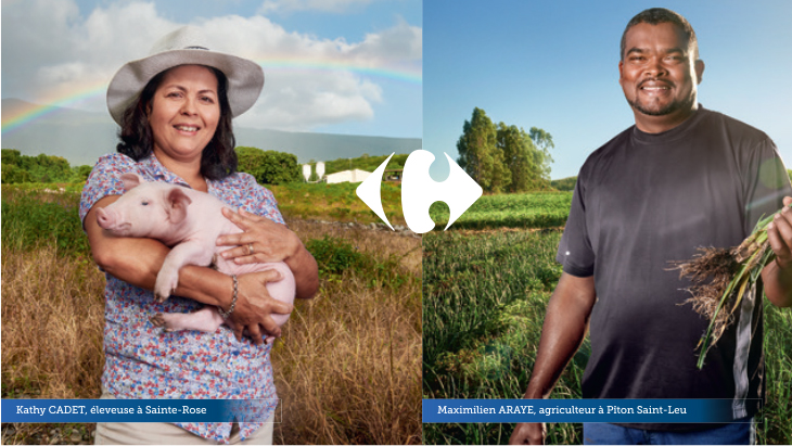 Maximin Maillot, gérant d'une entreprise de production d'oeufs biologiques et Kathy Cadet, éleveuse en partenariat avec Carrefour Réunion