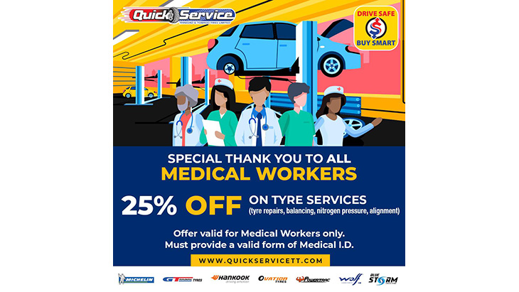 Affiche de remerciement aux soignants informants d'une réduction de -25% pour eux chez Quick Service