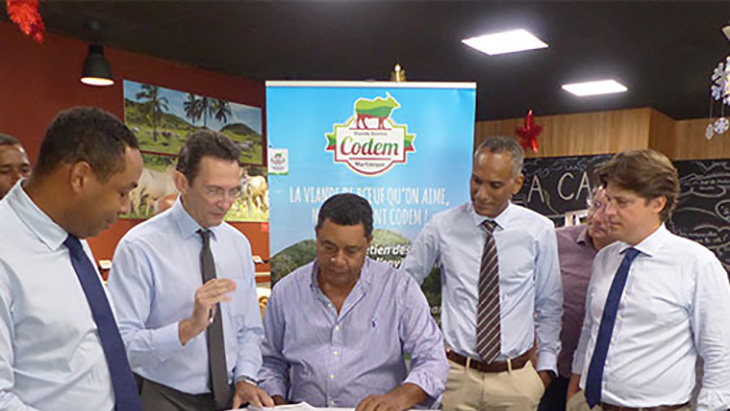 Signature de la charte qualité "Envie pays" entre les éleveurs bovins de la Martinique et Carrefour, filiale de GBH