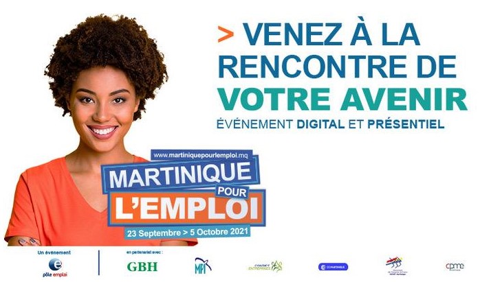 Affiche de Martinique pour l'Emploi, salon auquel participe GBH aux côtés de Pôle Emploi