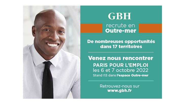 Affiche de promotion de la participation de GBH au salon Paris pour l’emploi pour la 6e fois